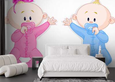 Twins hold the pacifiers Wall mural