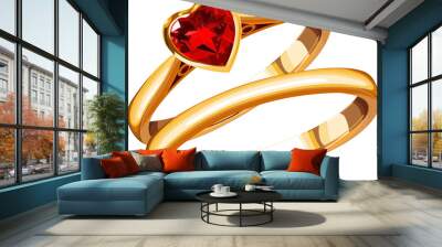 two wedding rings on a white background Wall mural