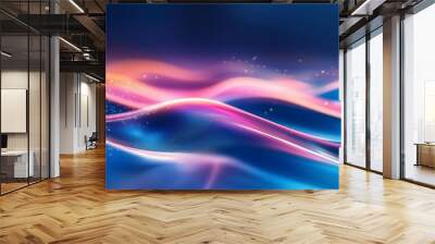 Vibrant abstract waves of blue and pink with sparkling light effects create a futuristic, dynamic scene Wall mural