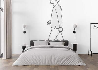 Walking young man with glasses. Line drawing vector illustration. Wall mural