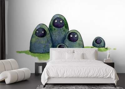 watercolor character - fabulous stone trolls on a white background. Wall mural