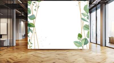 Watercolor hand painted greenery plants and nature eco design wedding card. Floral branches and leaves silver dollar eucalyptus and garden plants. Illustration for design, banner , greeting card. Wall mural