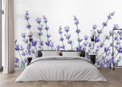 Watercolor horizontal banner with lavender leaves and branches. Floral blue and violet frame, border with botanical illustration Wall mural