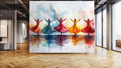 Watercolor Whirling Dervishes: A Tribute to Mevlana Rumi Wall mural