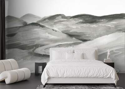 Watercolour abstract Landscape. Road and Mountains. Watercolor illustration on white background.  Wall mural