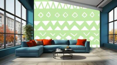 White and green geometric background. Ethnic hand drawn pattern Wall mural