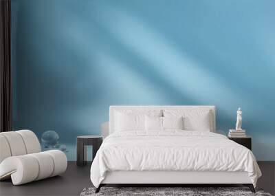 White podium with glass balls on a blue background. Wall mural