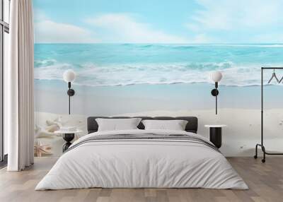 White sand beach and sea star blue background Wall mural