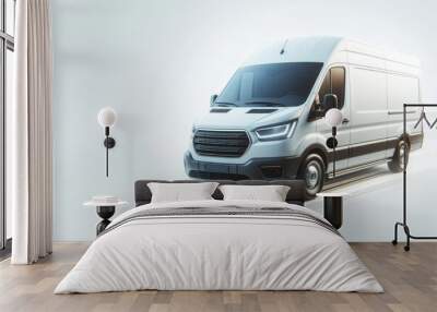 White van with motion blur on white background Wall mural