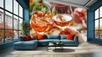 wine glasses on the background of the festive table. selective focus Wall mural