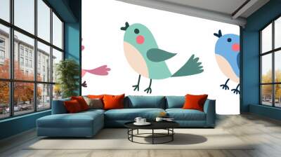 Beautiful and cute multi-coloured birds. Spring birds with beautiful beaks and red cheeks. Vector birds for postcards Wall mural