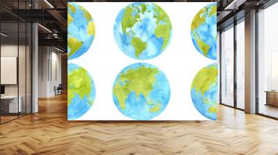 Watercolour set Planet Earth isolated on white background. Symbol of life, nature, foundation, ecology, international events. Clip art element for design. Wall mural