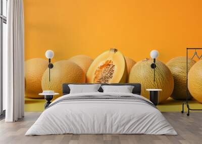 yellow ripe delicious melon on a yellow background Wall mural