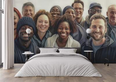 Diverse group of people united in joy and camaraderie, representing inclusivity and togetherness in a vibrant and harmonious social setting Wall mural