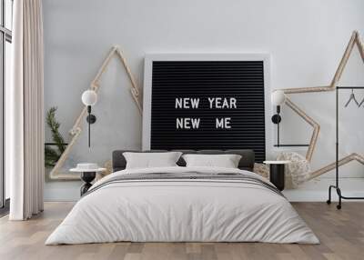 Motivational saying NEW YEAR NEW ME. Goals setting concept. Strategy for self development improvement. Inspirational Planning better healthier life. Visual motivation  Wall mural