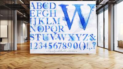 Alphabet watercolor blue Wall mural