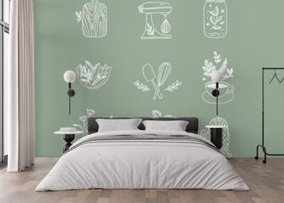 Hand made floral icons kitchen green Wall mural