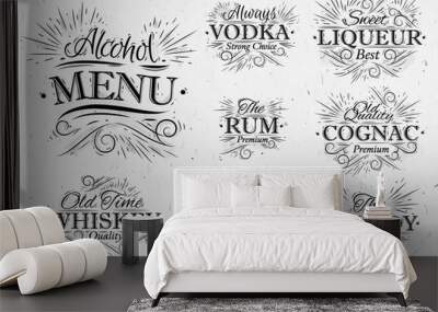 Set alcohol menu vintage Wall mural