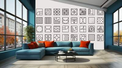 Set of creative modern art deco icons in flat line style drawing on gray background. Wall mural