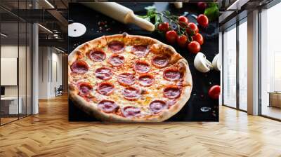 fresh italian pizza diavola with spicy salami, pepperoni & cheese Wall mural