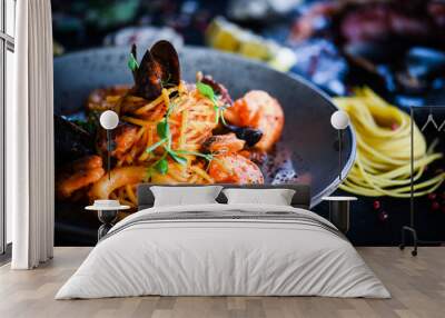 italian home made pasta with fresh seafood Wall mural