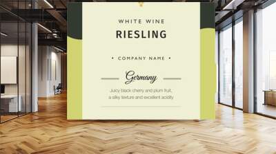 Label for a bottle of wine, glasses and a bunch of grapes. Best quality grape varieties and premium wine brand names labels emblems isolated vector illustration. White wine label Riesling. Wall mural