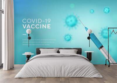 Realistic illustration banner concepts for the covid vaccine, universal flu vaccine, Haemophilus influenza virus, vaccination and eradicating polio, poliomyelitis, OPV oral polio vaccine . Wall mural