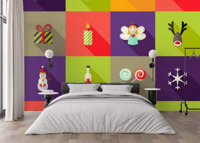 Christmas Square Flat Icons Set 3 Wall mural