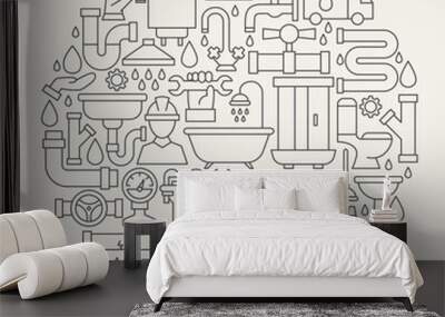 Plumbing Line Icons Circle Wall mural