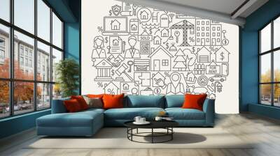 Real Estate Line Icons Circle Wall mural