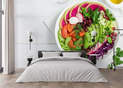  Avocado, red bean, tomato, cucumber, red cabbage  and watermelon radish  vegetables salad Wall mural