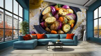  roasted potatoes with  onions, carrot and garlic Wall mural