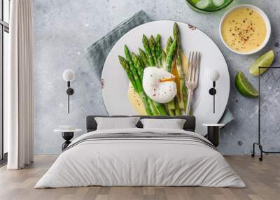 asparagus, poached egg and hollandaise sause Wall mural