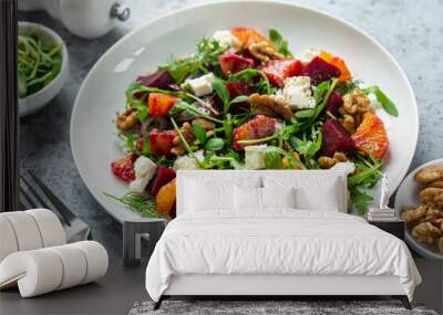 Blood orange, beetroot, feta and walnut salad Wall mural