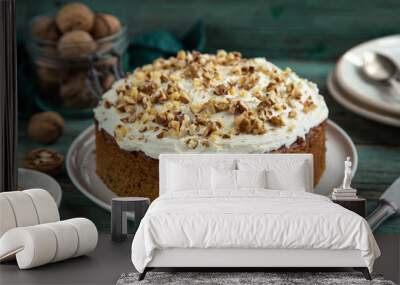 delicious carrot cake with walnut and cream cheese frosting Wall mural