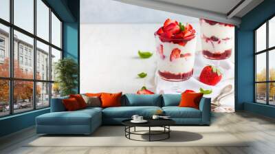 dessert with fresh strawberry,  cream cheese and strawberry  jam Wall mural