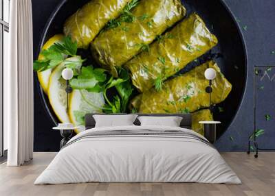 Dolma, stuffed grape leaves with rice and meat Wall mural