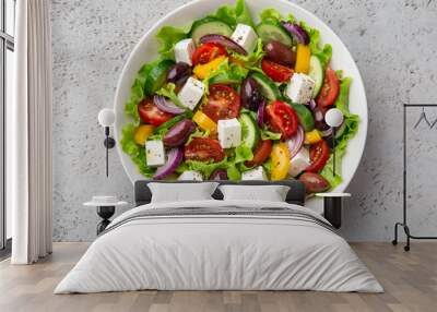 fresh greek salad ( tomato, cucumber, bel pepper, olives  and feta cheese) in white bow Wall mural