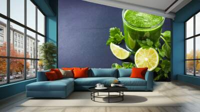 fresh green smoothie with ingredients Wall mural