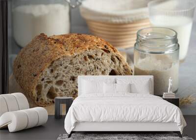 freshly baked  homemade seeded multigrain sour dough bread Wall mural