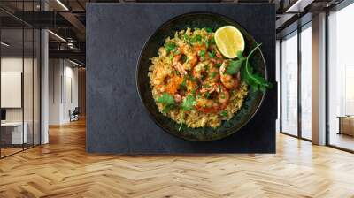 fried rice and prawn in  bowl Wall mural