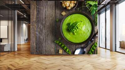 green peas soup on rustic background Wall mural