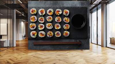 healthy rainbow vegan sushi rolls with fresh vegetables Wall mural