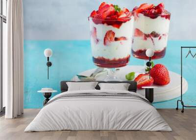 homemade dessert with fresh strawberry,  cream cheese and strawb Wall mural