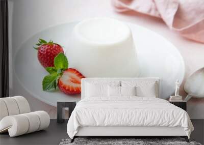 Panna cotta, traditional italian dessert, served with fresh strawberry and mint Wall mural