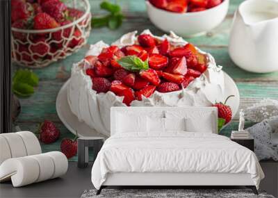 Pavlova cake with fresh strawberry Wall mural