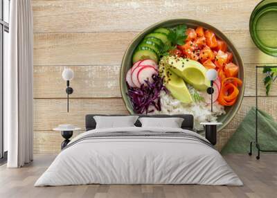 poke bowl with salmon and avocado Wall mural