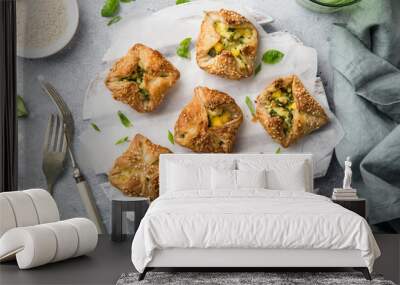 puff pastry stuffed with eggs and spinach Wall mural