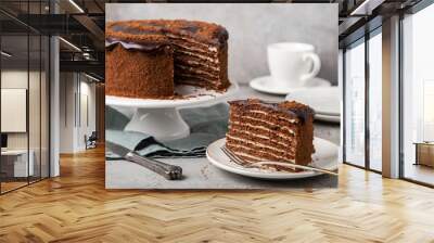 slice of homemade chocolate honey cake Wall mural