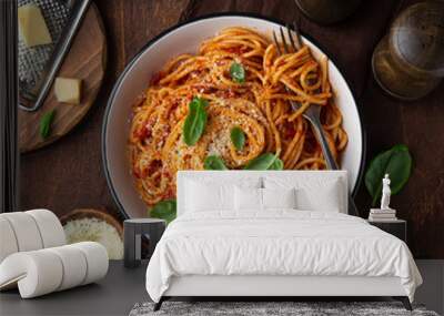 spaghetti pasta with tomato sauce  in white bowl Wall mural